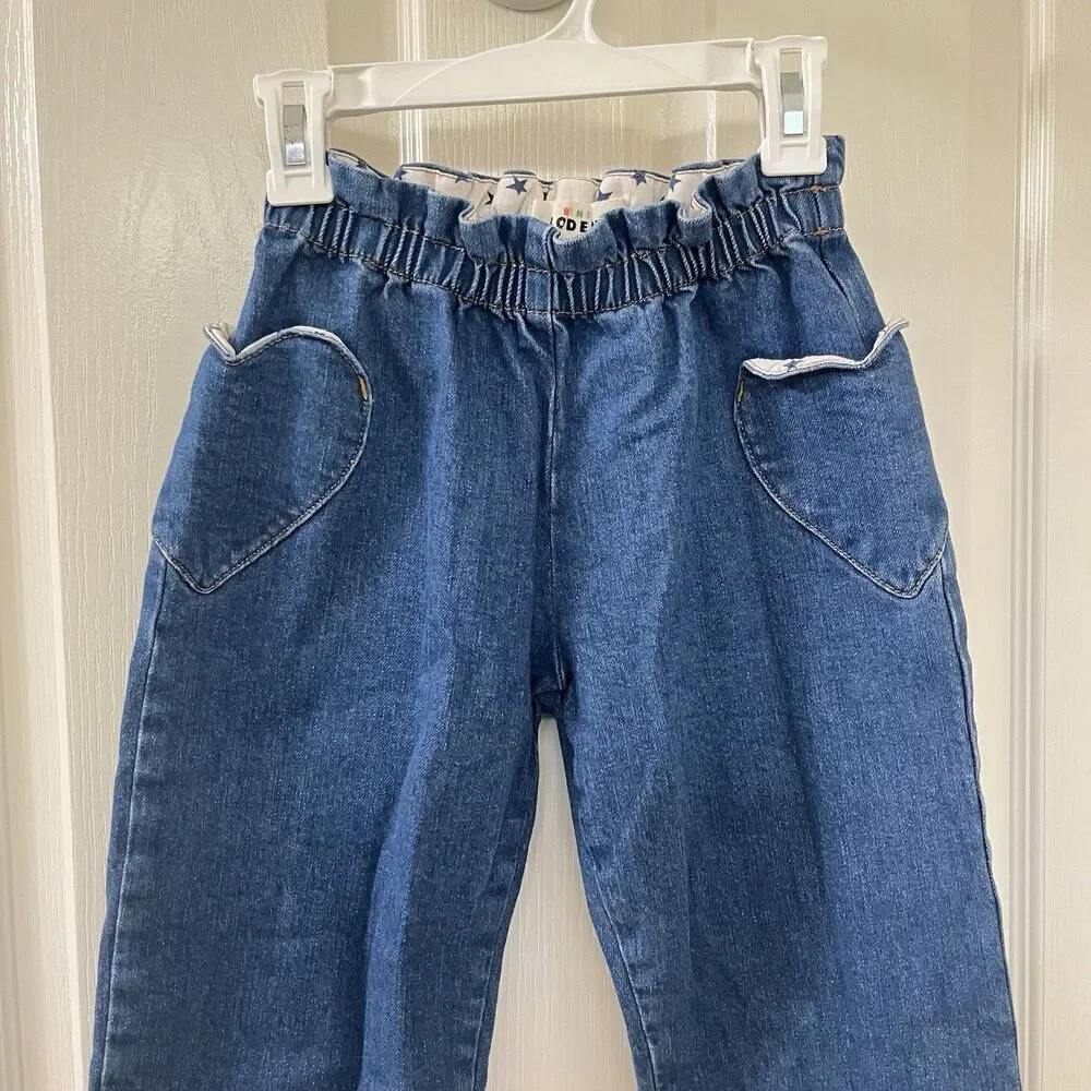 Mini Boden Heart Pocket Elastic Waist Jeans Blue Pull-On Girls Size 6 years